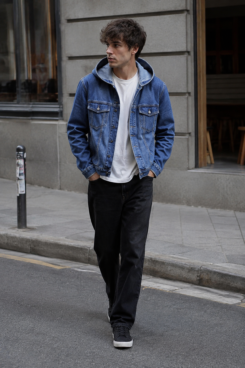 Cazadora vaquera hombre capucha efecto lavado denim casual otoño botones - Bennett