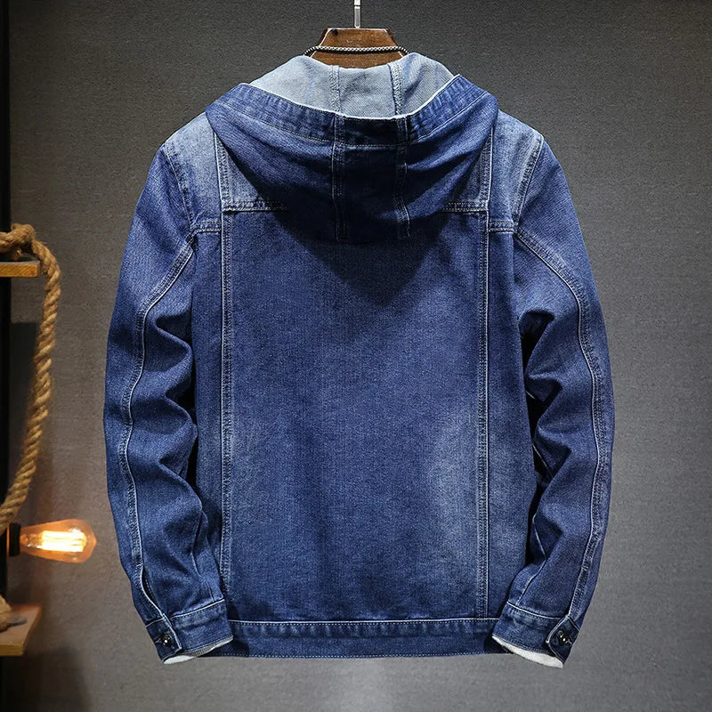 Cazadora vaquera hombre capucha efecto lavado denim casual otoño botones - Bennett