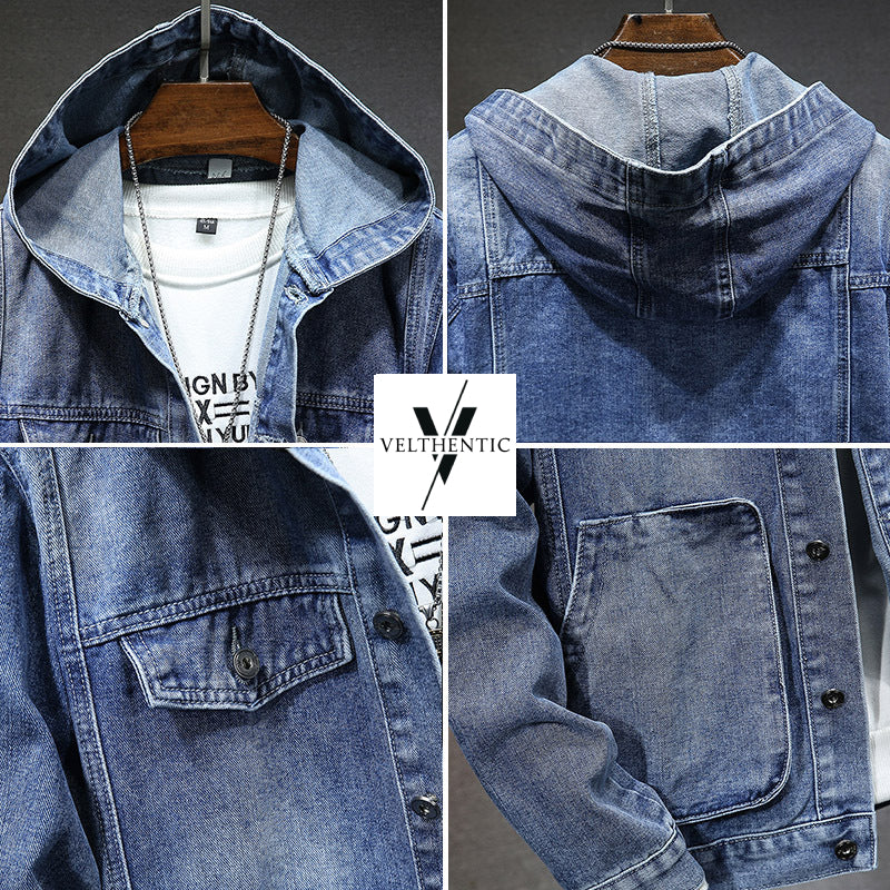 Cazadora vaquera hombre capucha efecto lavado denim casual otoño botones - Bennett