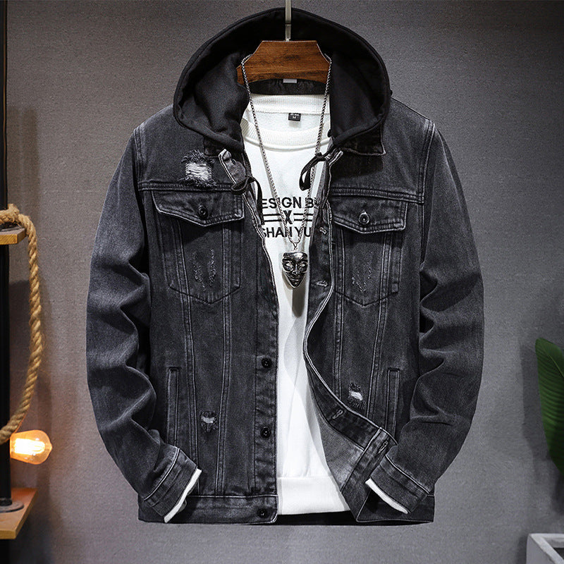 Cazadora vaquera hombre capucha efecto lavado denim casual otoño botones - Bennett