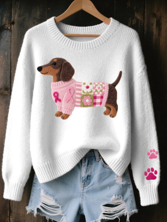 Sin marca jersey mujer cuello redondo manga larga diseño gráfico frontal recto largo estándar