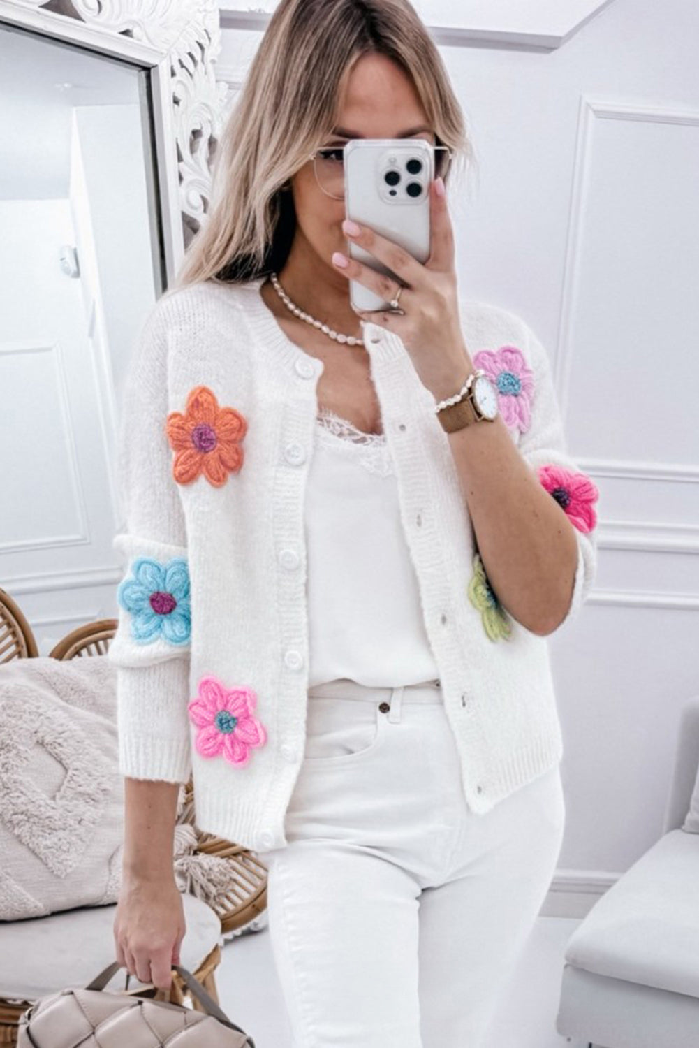 Arielle - Precioso cárdigan tricotado floral con botonadura