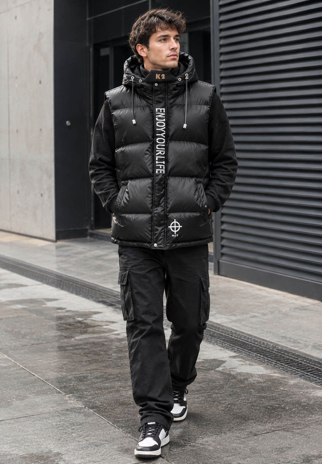 Chaleco acolchado hombre capucha ajustable acabado brillante streetwear urbano - Keldan