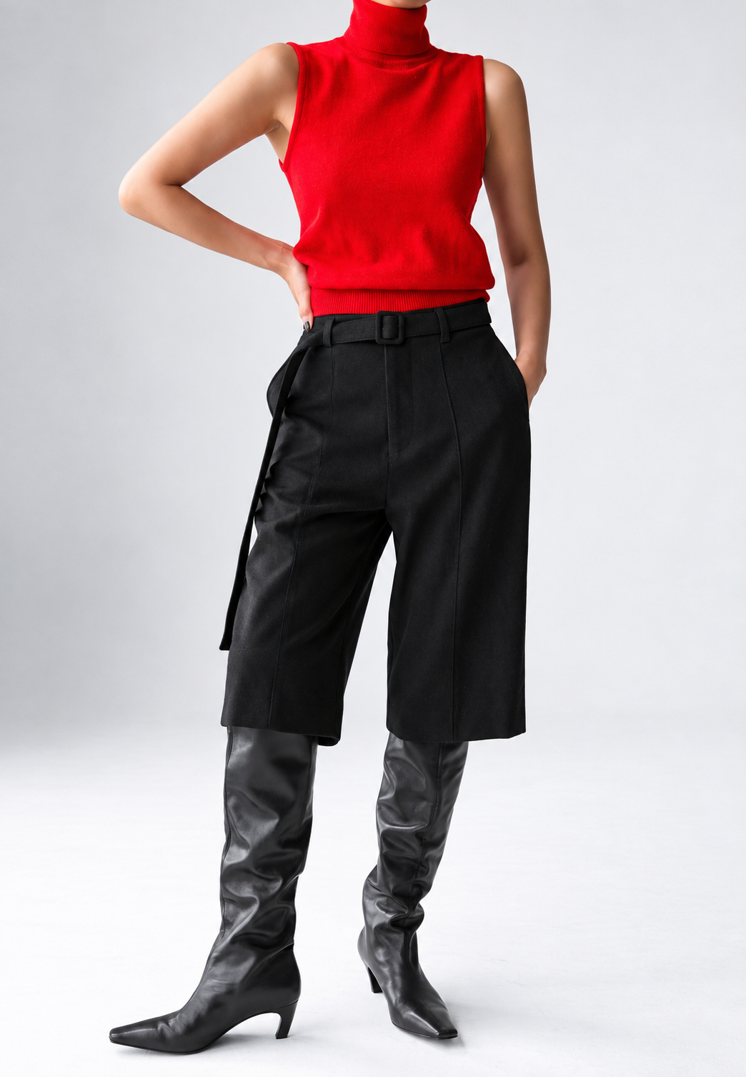 Blusa punto mujer sin mangas cuello alto minimalista entallada elegante - Velia