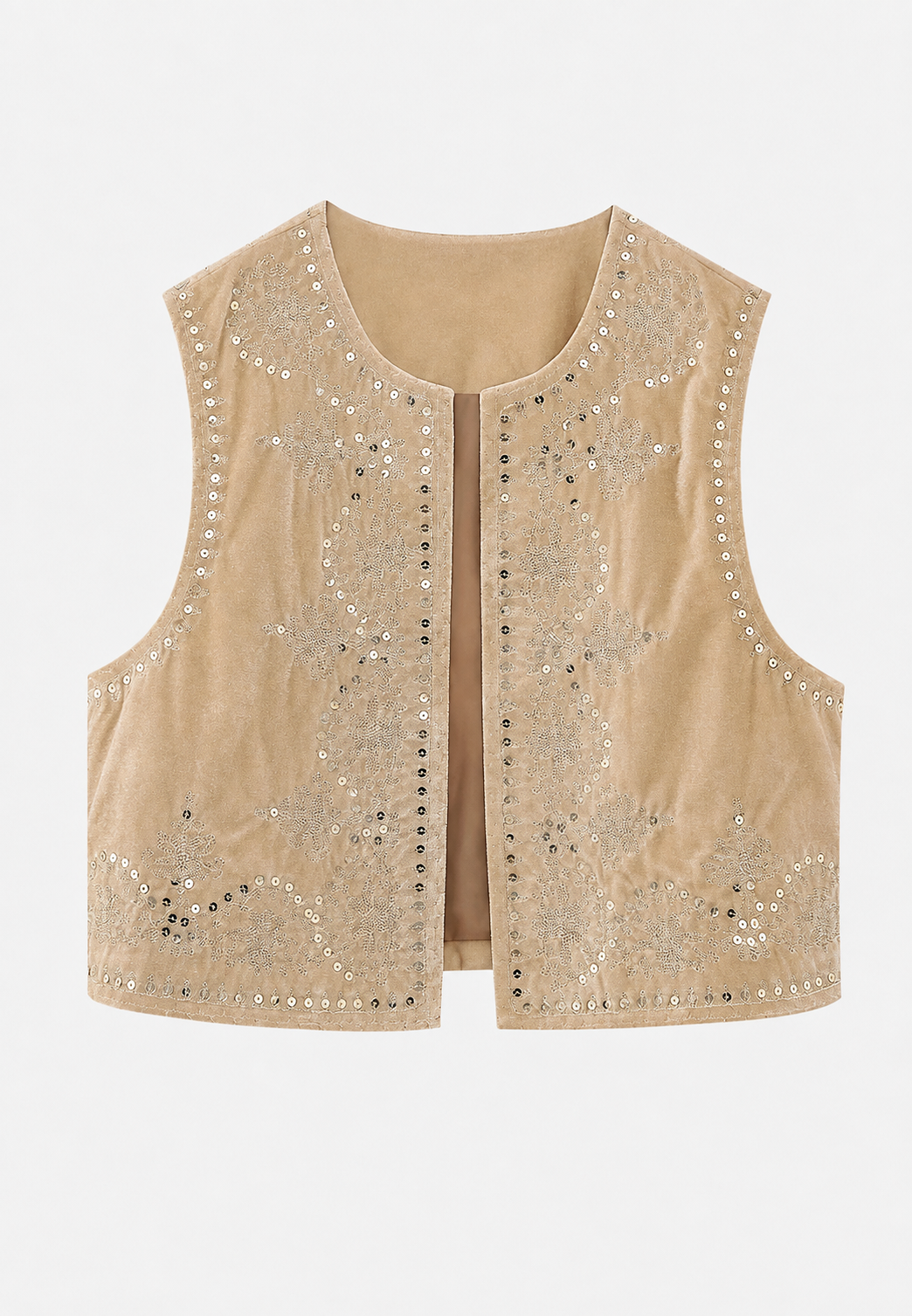 Chaleco mujer terciopelo bordado floral cuello redondo corte recto elegante - Celina
