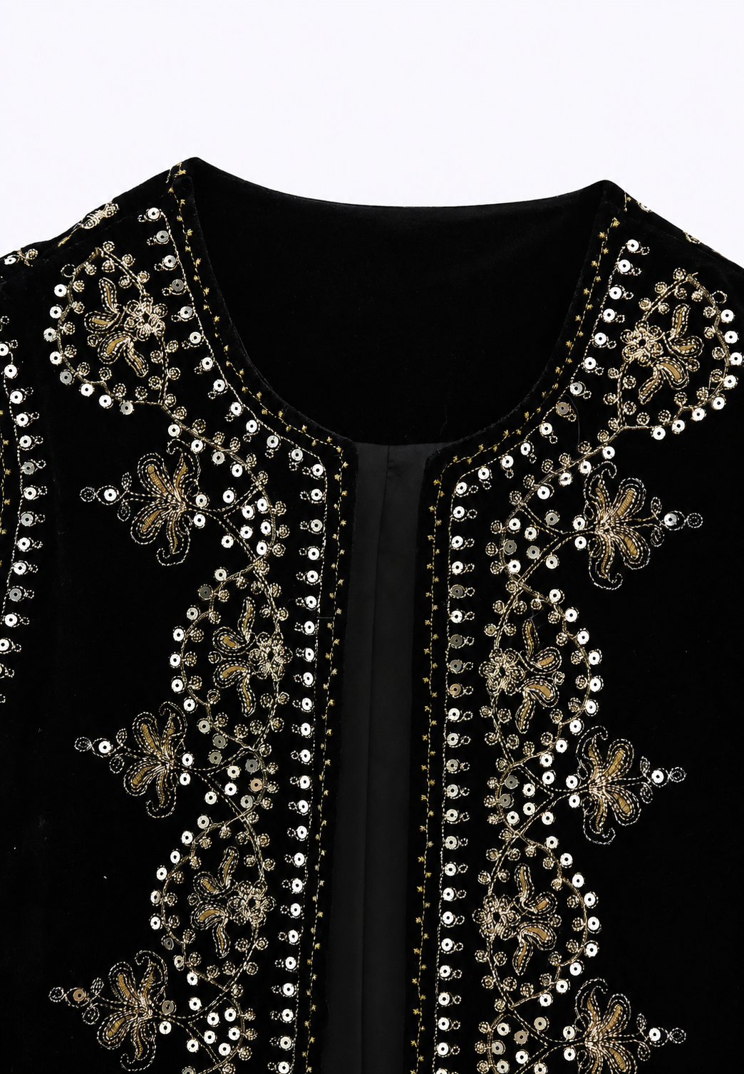 Chaleco mujer terciopelo bordado floral cuello redondo corte recto elegante - Celina