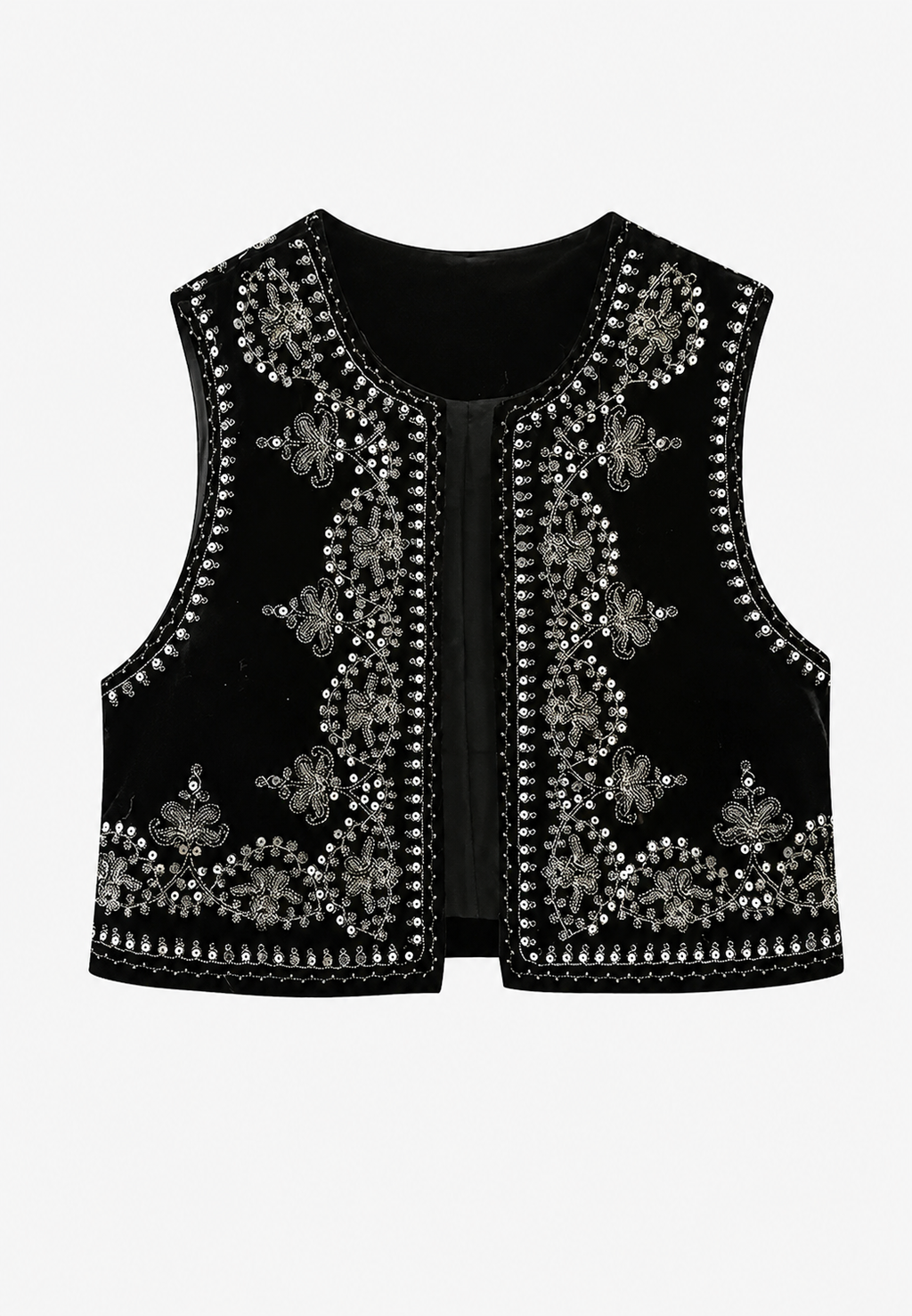 Chaleco mujer terciopelo bordado floral cuello redondo corte recto elegante - Celina