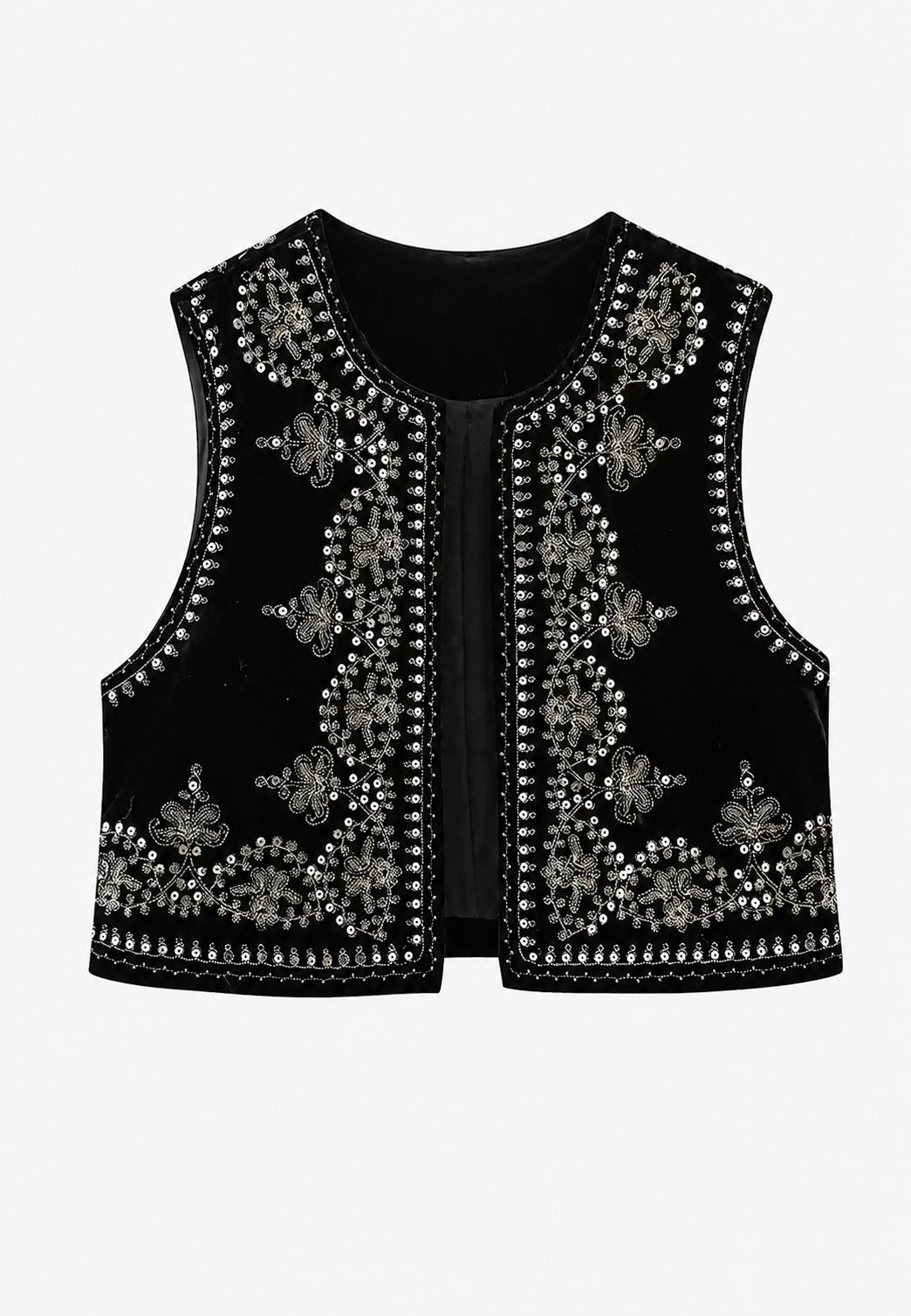 Chaleco mujer terciopelo bordado floral cuello redondo corte recto elegante - Celina