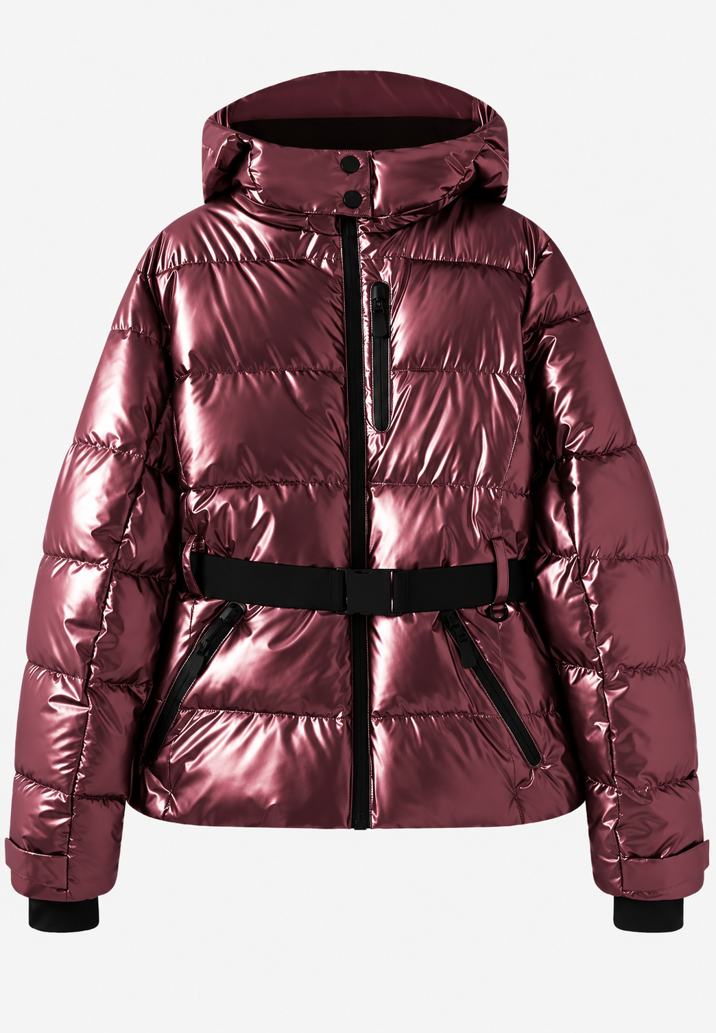Chaqueta acolchada mujer capucha cinturón ajustable bolsillos cremallera cuello alto invierno - Eliane