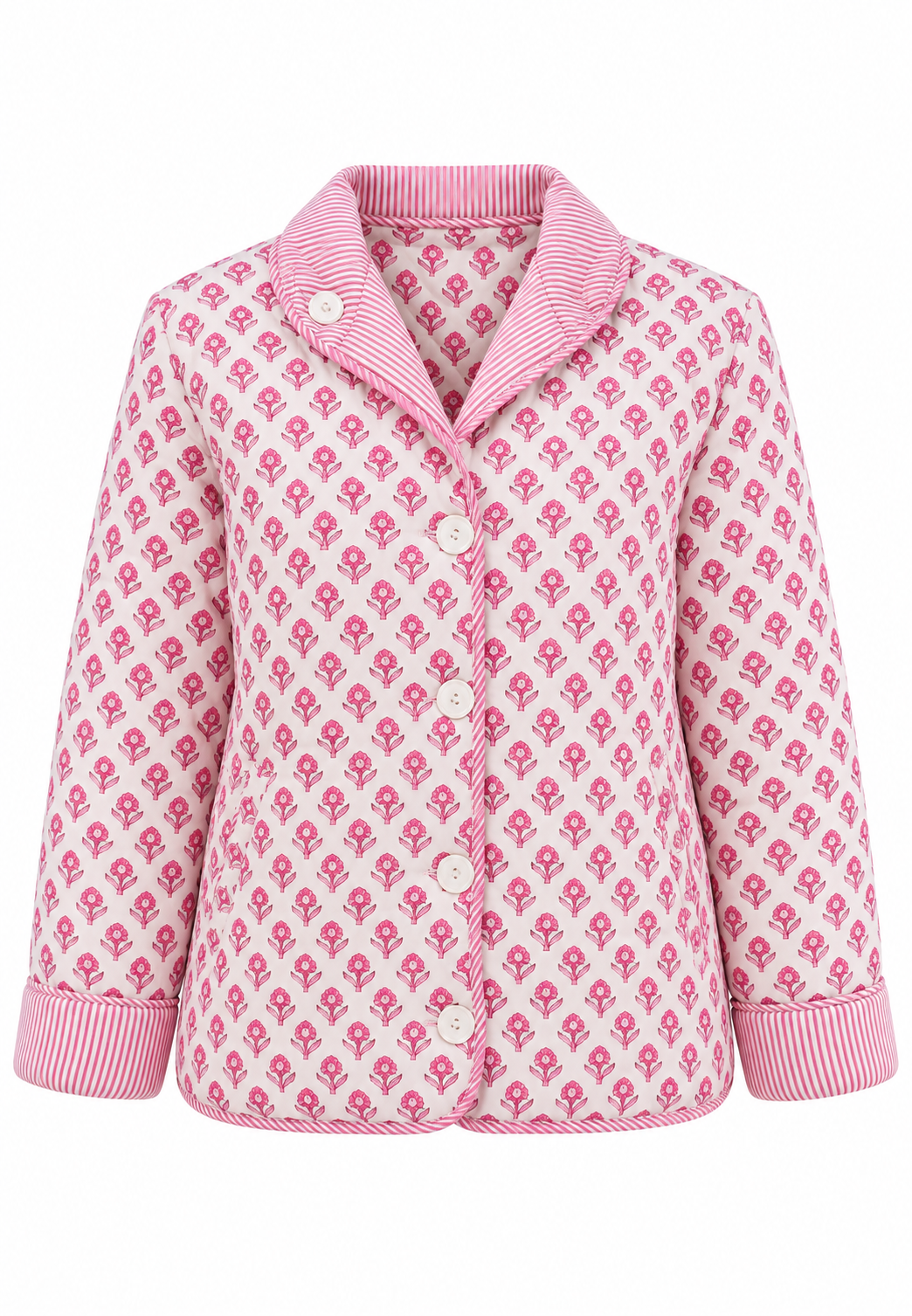 Chaqueta acolchada mujer estampado floral cuello camisero rayas corte recto - Lola