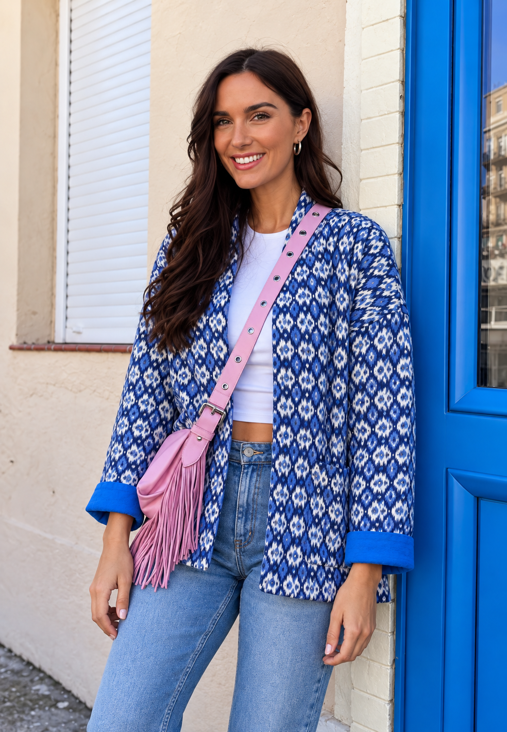 Chaqueta acolchada mujer estampado geométrico bolsillos parche corte amplio - Casandrina