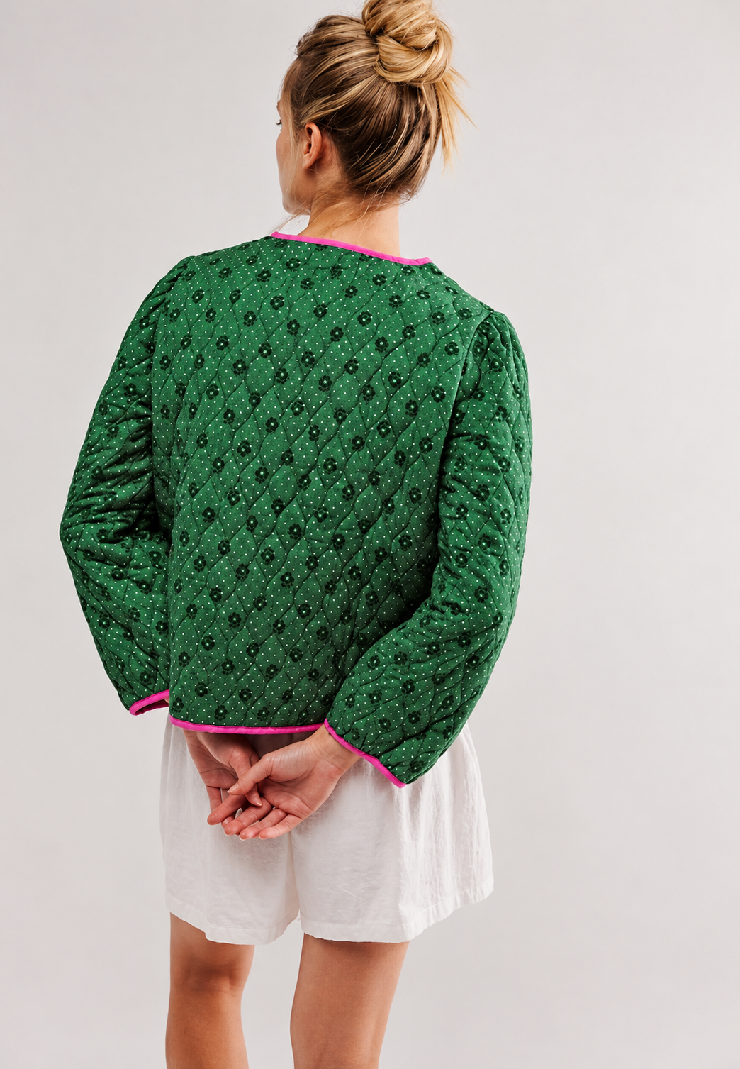 Chaqueta acolchada mujer estampado geométrico lazos decorativos botones forrados corta - Selvara