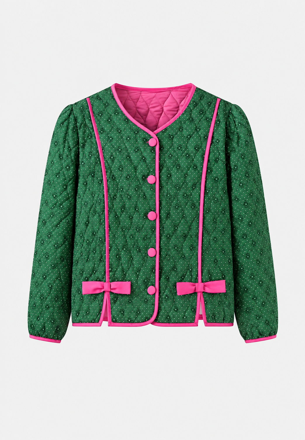 Chaqueta acolchada mujer estampado geométrico lazos decorativos botones forrados corta - Selvara