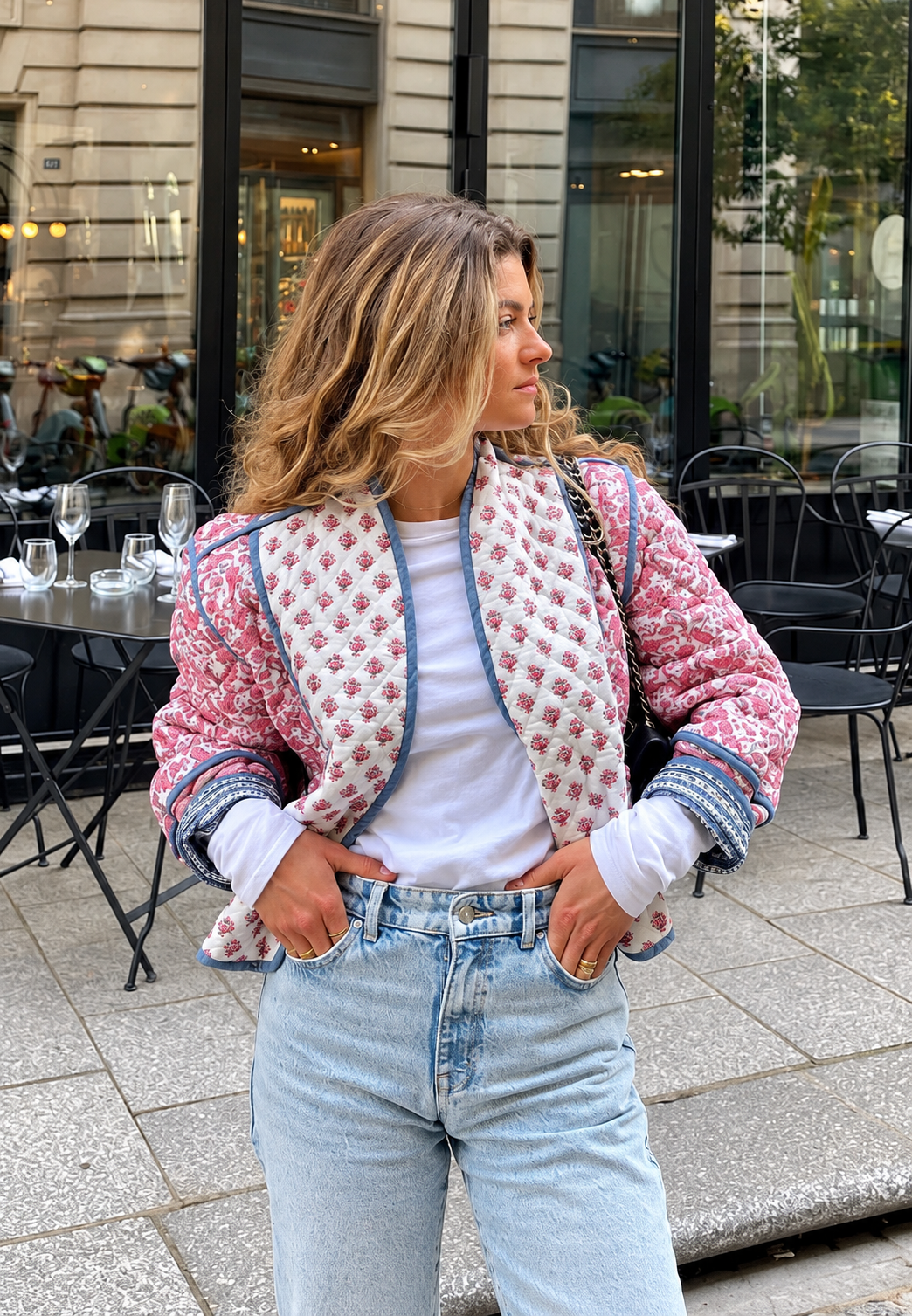 Chaqueta acolchada mujer estampado paisley combinado ribetes puños bohemia - Norelia