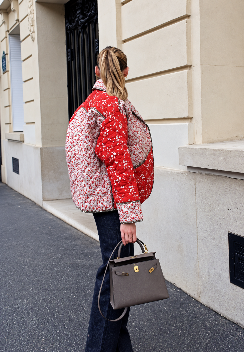 Chaqueta acolchada mujer floral patchwork botones rombos dos estampados - Belemina