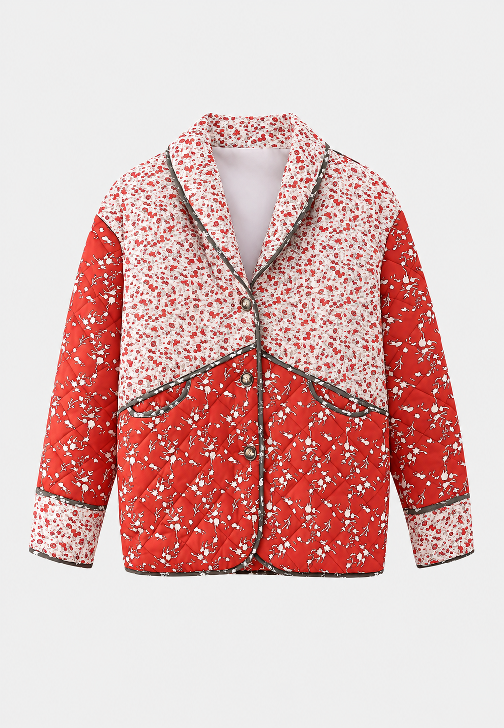 Chaqueta acolchada mujer floral patchwork botones rombos dos estampados - Belemina
