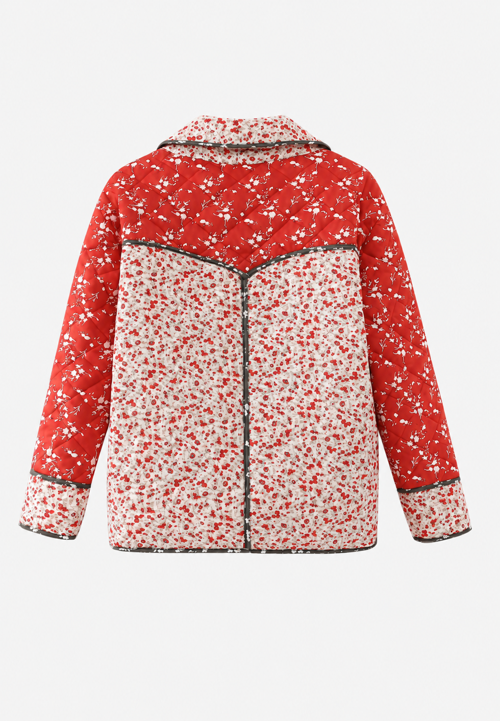 Chaqueta acolchada mujer floral patchwork botones rombos dos estampados - Belemina