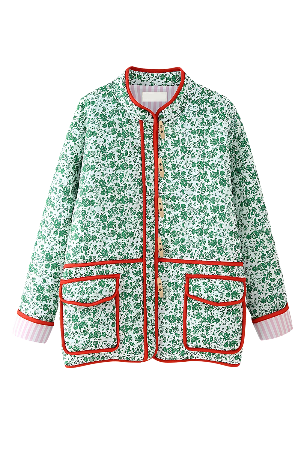 Chaqueta acolchada mujer floral ribetes contraste alamares capa ligera otoño - Celindra