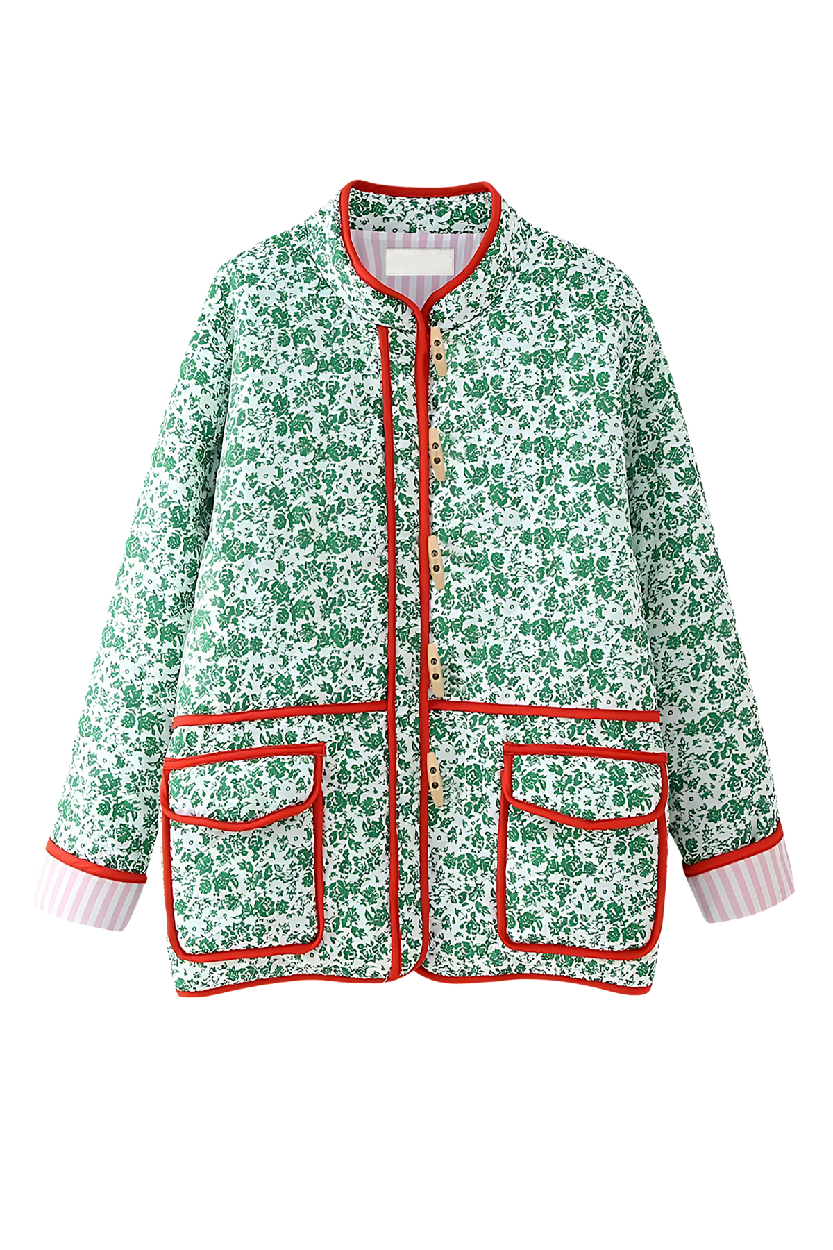 Chaqueta acolchada mujer floral ribetes contraste alamares capa ligera otoño - Celindra