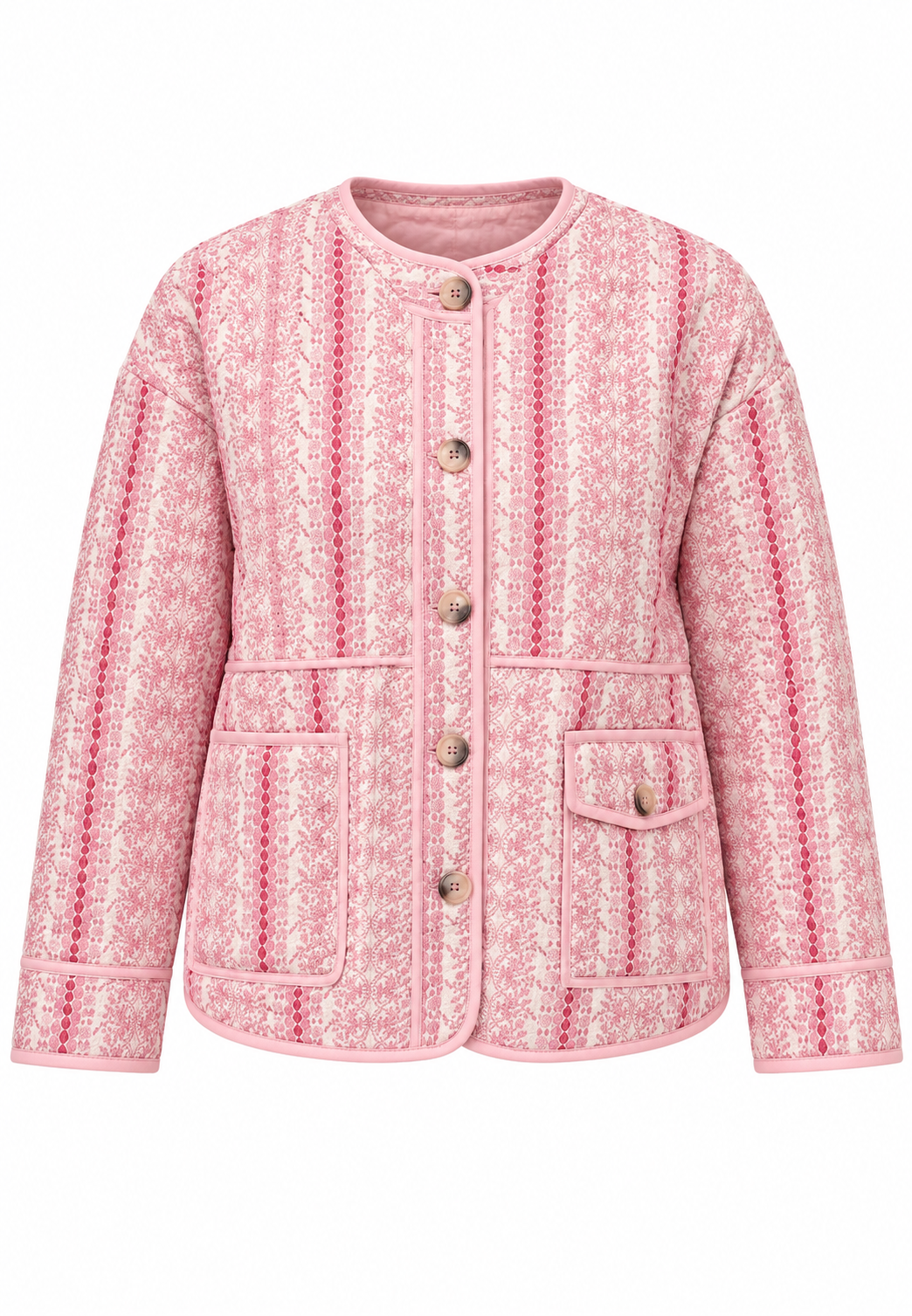 Chaqueta acolchada mujer motivos florales rayas verticales botones corte recto - Alvina