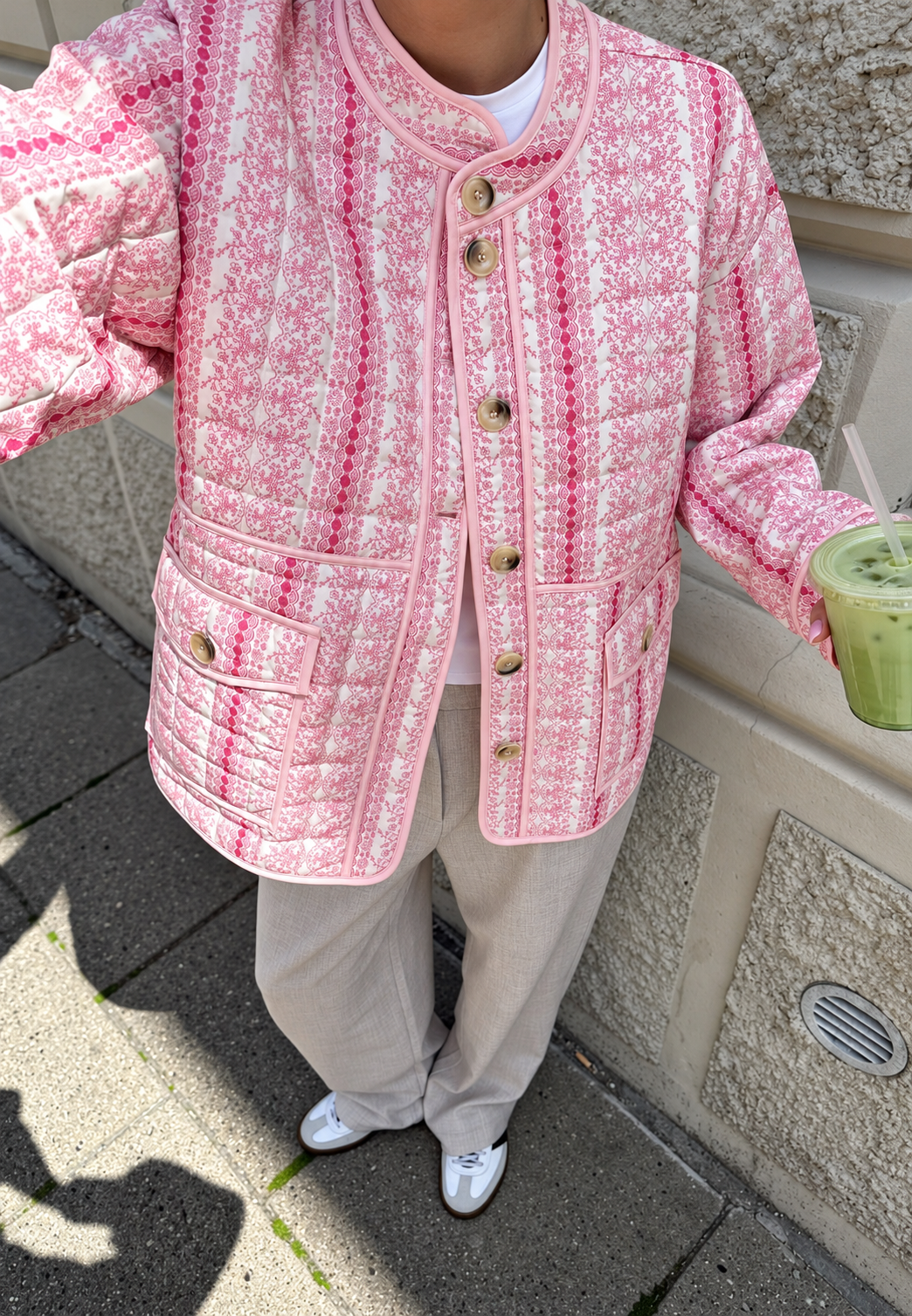 Chaqueta acolchada mujer motivos florales rayas verticales botones corte recto - Alvina