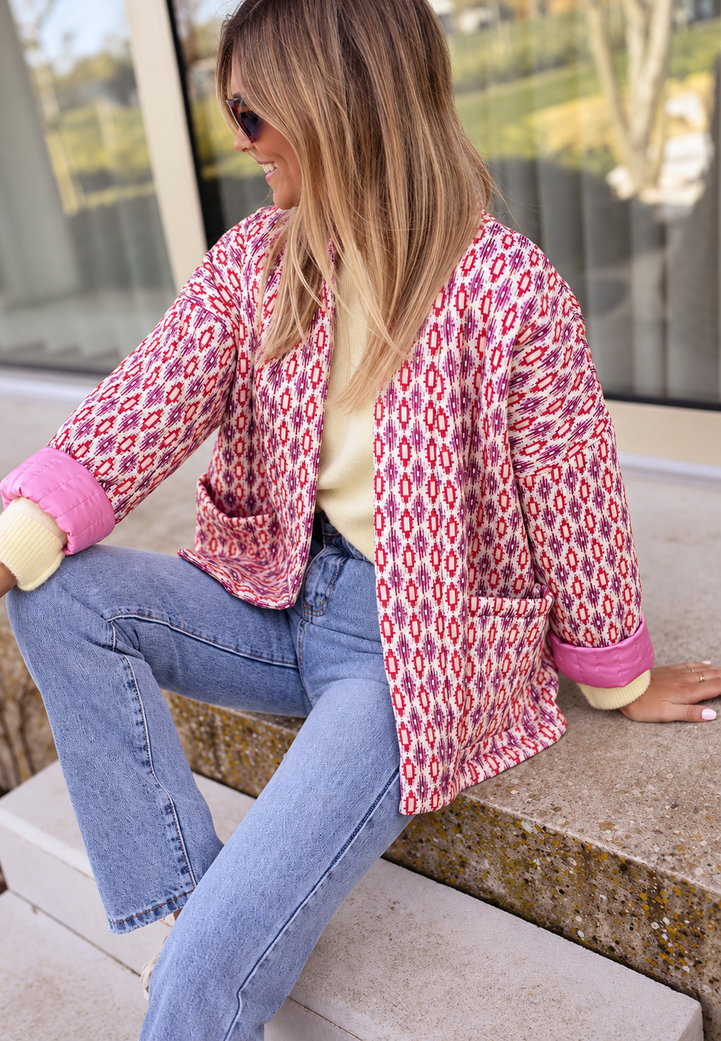 Chaqueta acolchada mujer motivos geométricos corte recto largo cadera gráfica - Eliora
