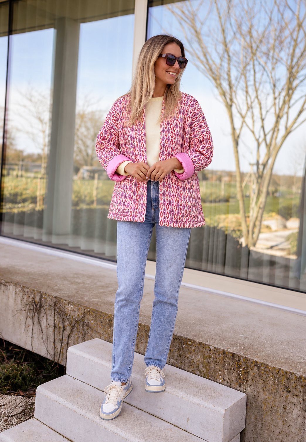 Chaqueta acolchada mujer motivos geométricos corte recto largo cadera gráfica - Eliora