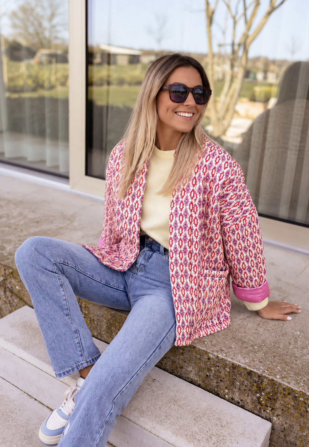 Chaqueta acolchada mujer motivos geométricos corte recto largo cadera gráfica - Eliora