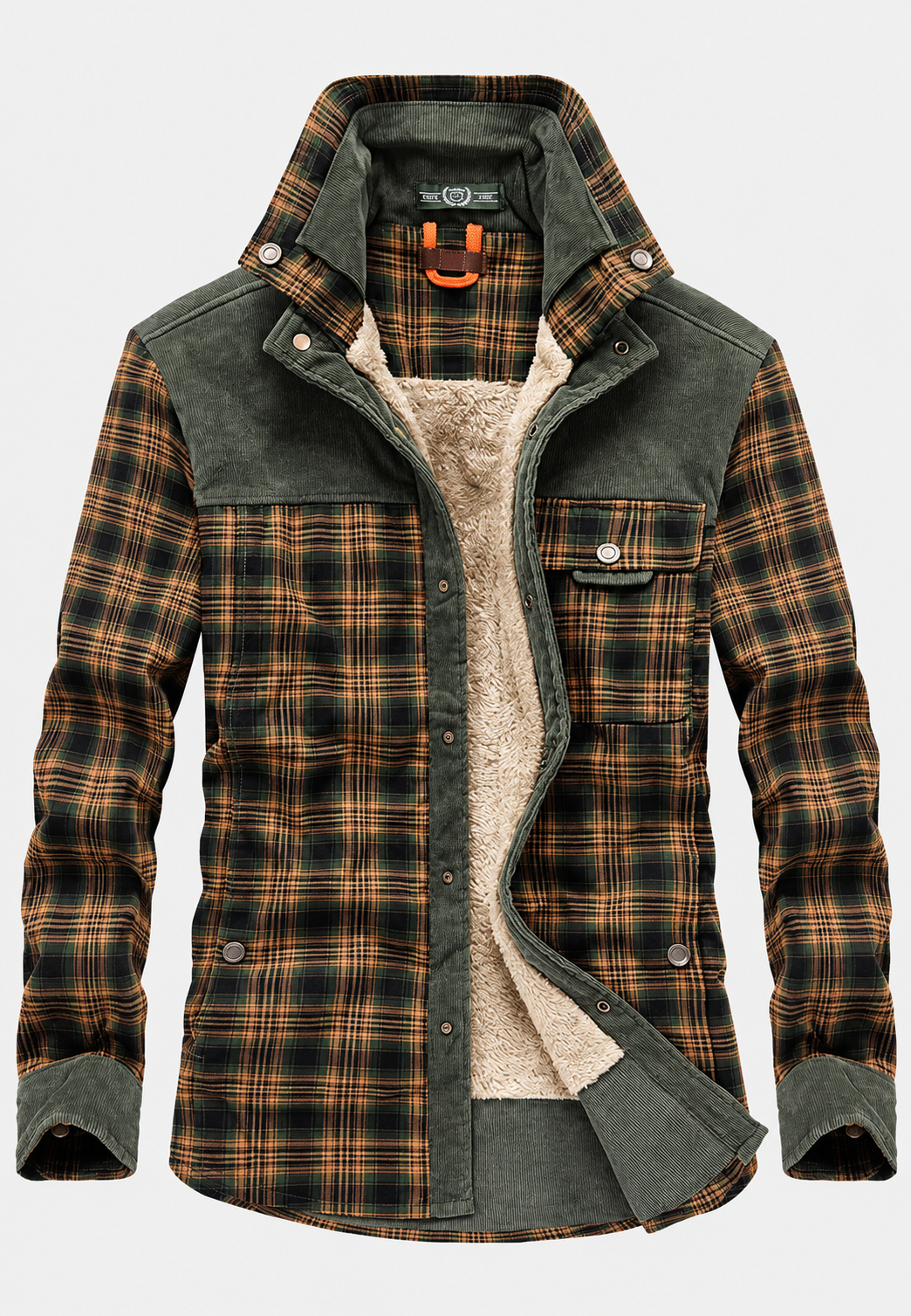 Chaqueta camisera hombre cuadros forro borreguito cuello alto gruesa invierno - Valther