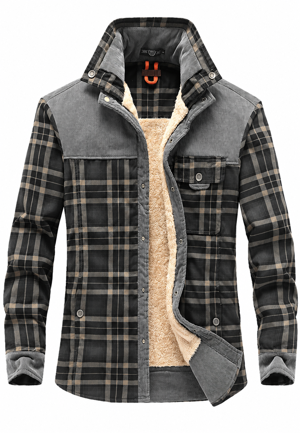 Chaqueta camisera hombre cuadros forro borreguito cuello alto gruesa invierno - Valther