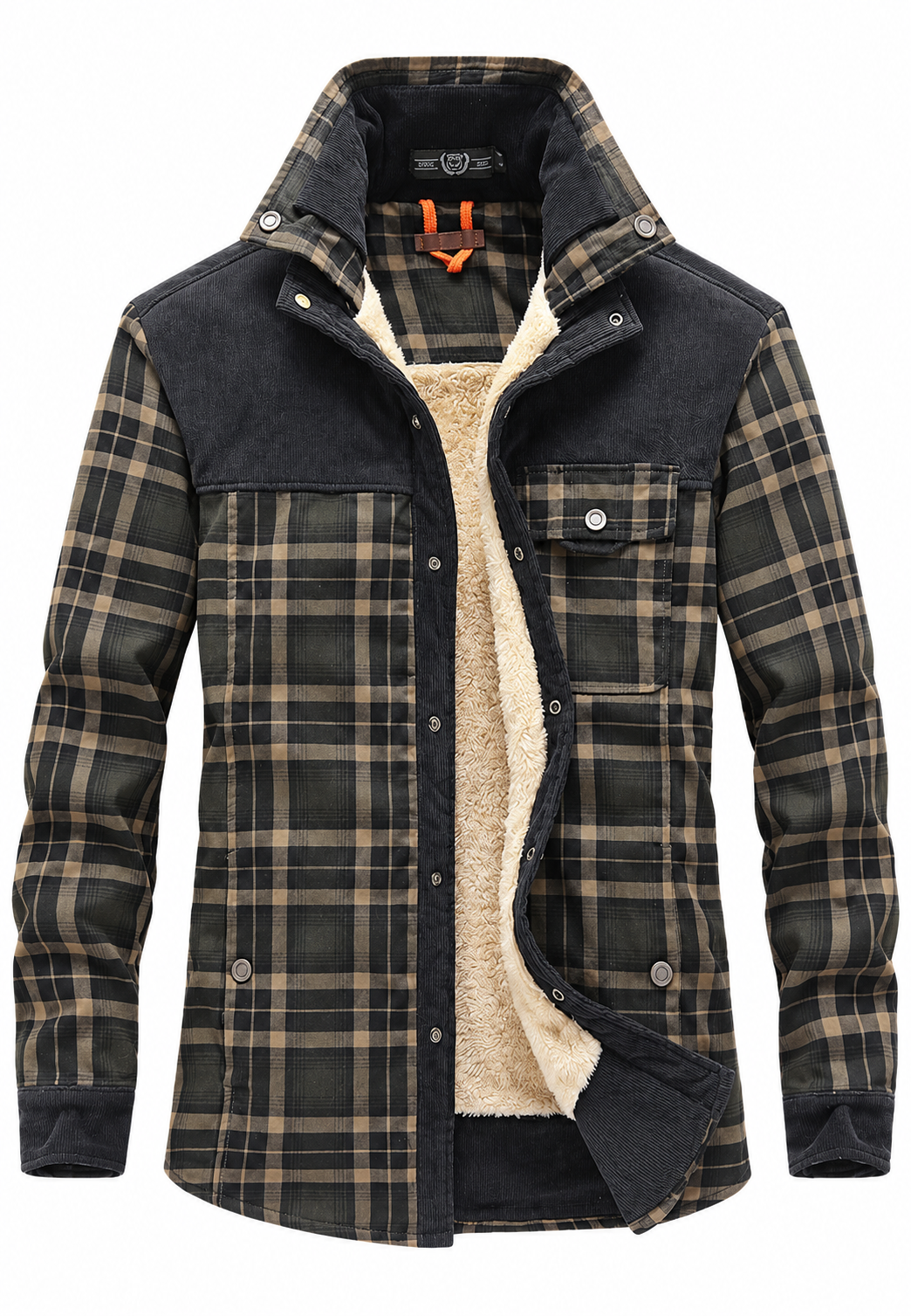 Chaqueta camisera hombre cuadros forro borreguito cuello alto gruesa invierno - Valther