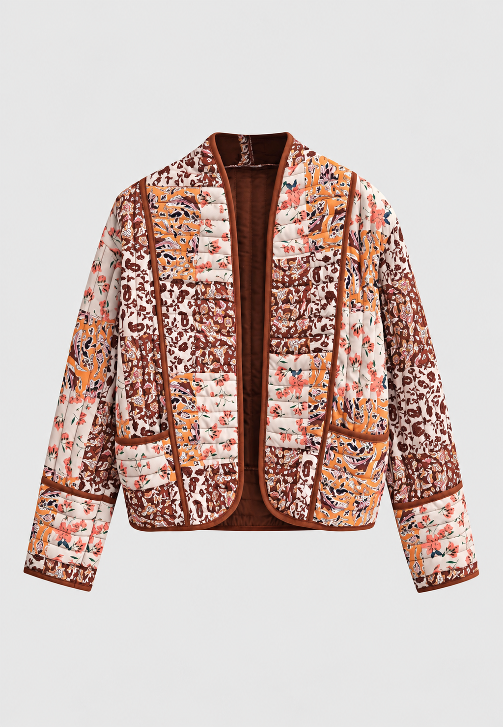 Chaqueta corta acolchada mujer flores patchwork ribetes amplia cómoda otoño - Brienne