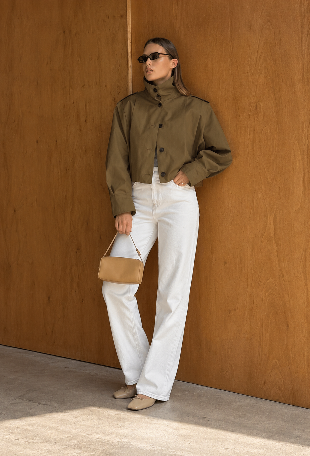 Chaqueta mujer corta cuello alto botones inspiración gabardina otoño - Vianne