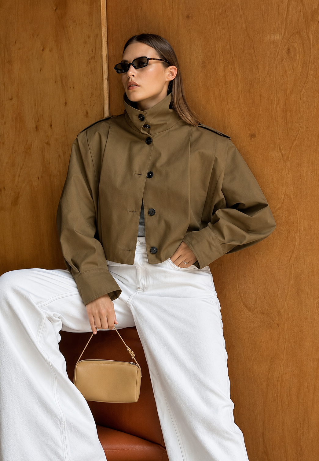 Chaqueta mujer corta cuello alto botones inspiración gabardina otoño - Vianne