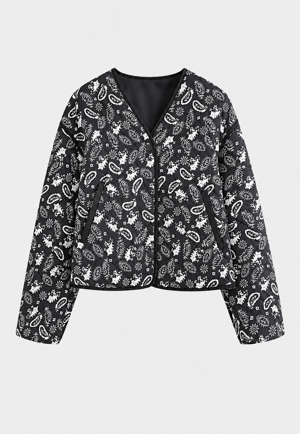 Chaqueta corta mujer paisley acolchado rombos ribetes contraste cachemira - Ottavia
