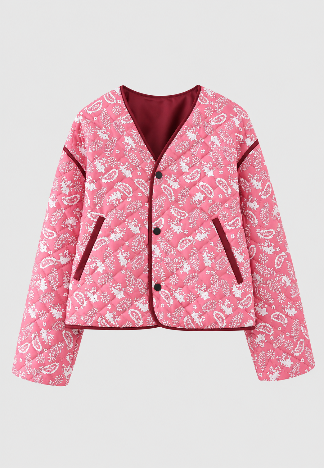 Chaqueta corta mujer paisley acolchado rombos ribetes contraste cachemira - Ottavia