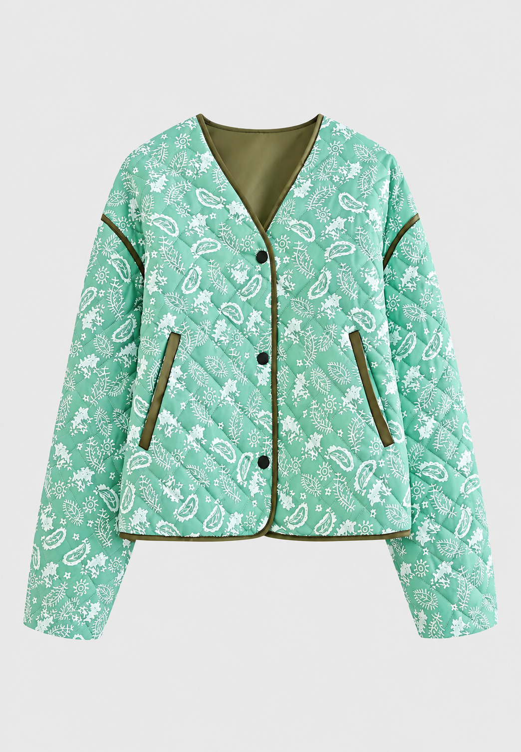 Chaqueta corta mujer paisley acolchado rombos ribetes contraste cachemira - Ottavia