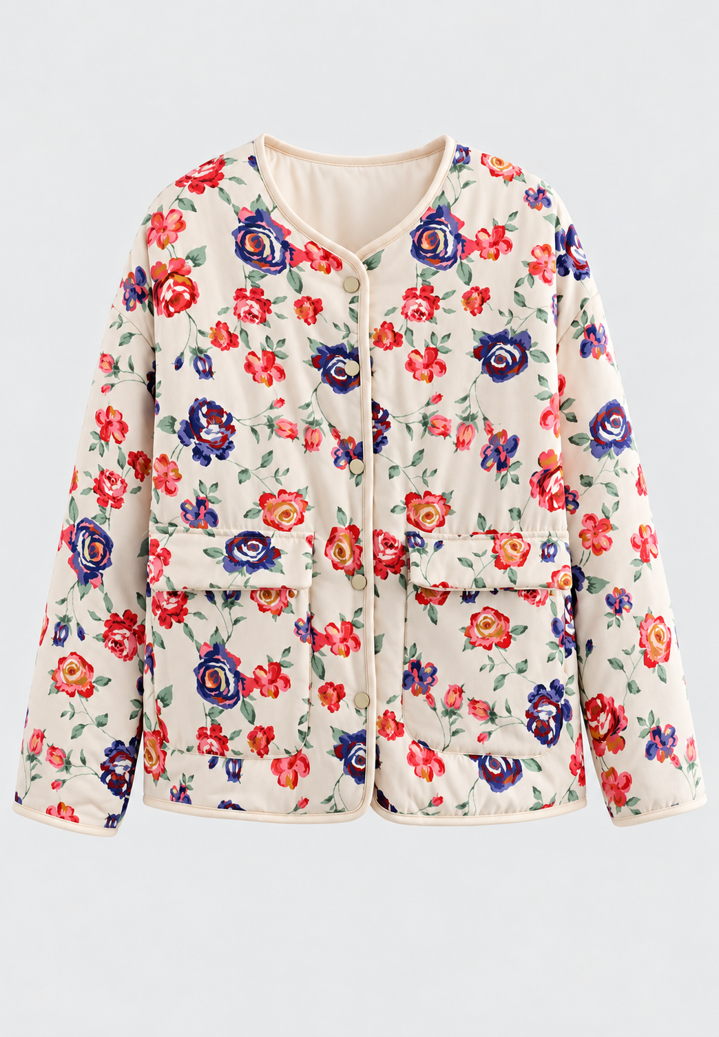 Chaqueta floral mujer acolchado rombos botones delanteros corte amplio cadera - Elizabeth