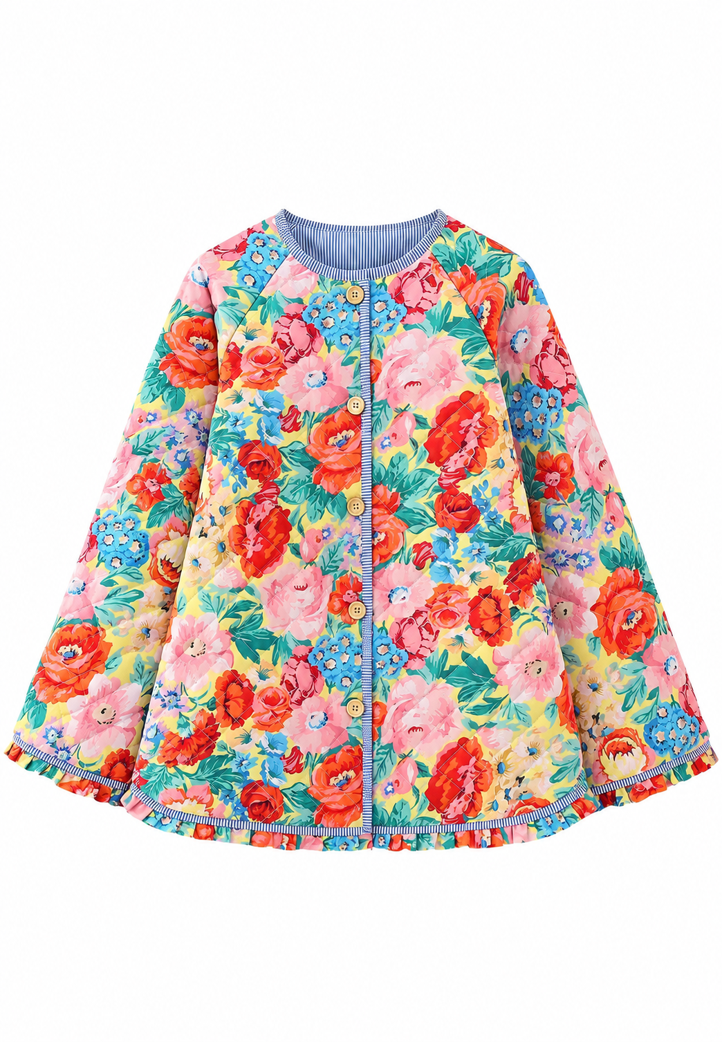 Chaqueta floral mujer corte evasé acolchado rombos volantes bajo movimiento - Clotilde