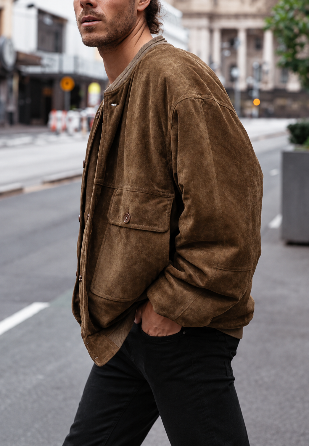 Chaqueta hombre efecto ante corte amplio bolsillos solapa botones casual otoño - Mikkel