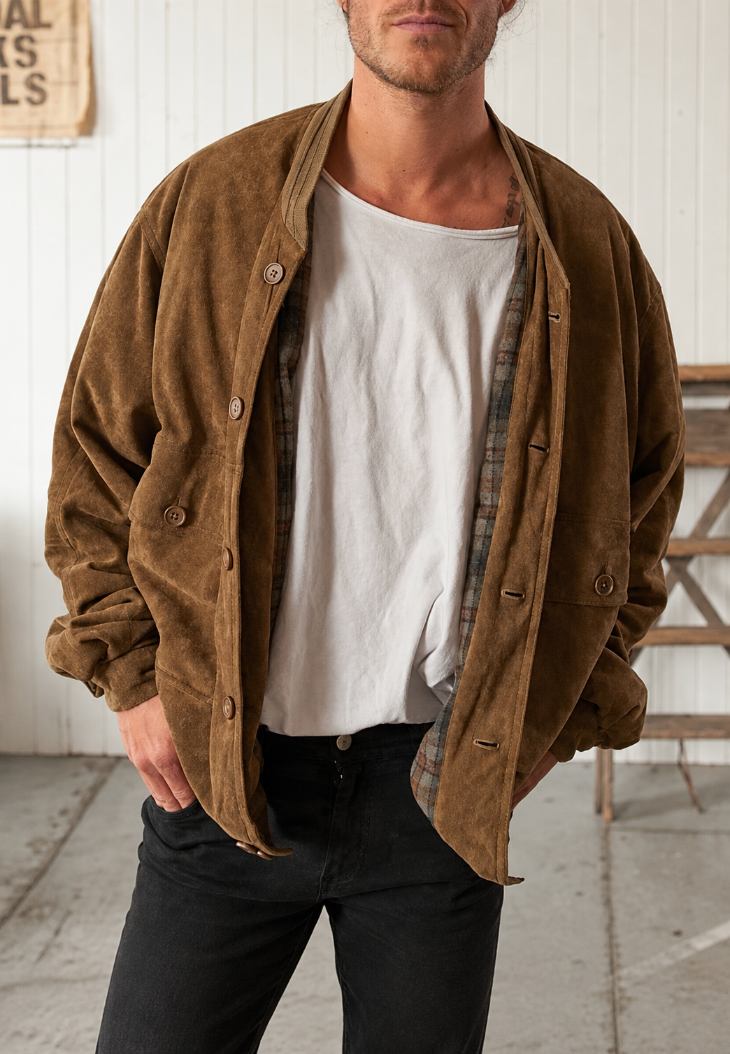 Chaqueta hombre efecto ante corte amplio bolsillos solapa botones casual otoño - Mikkel