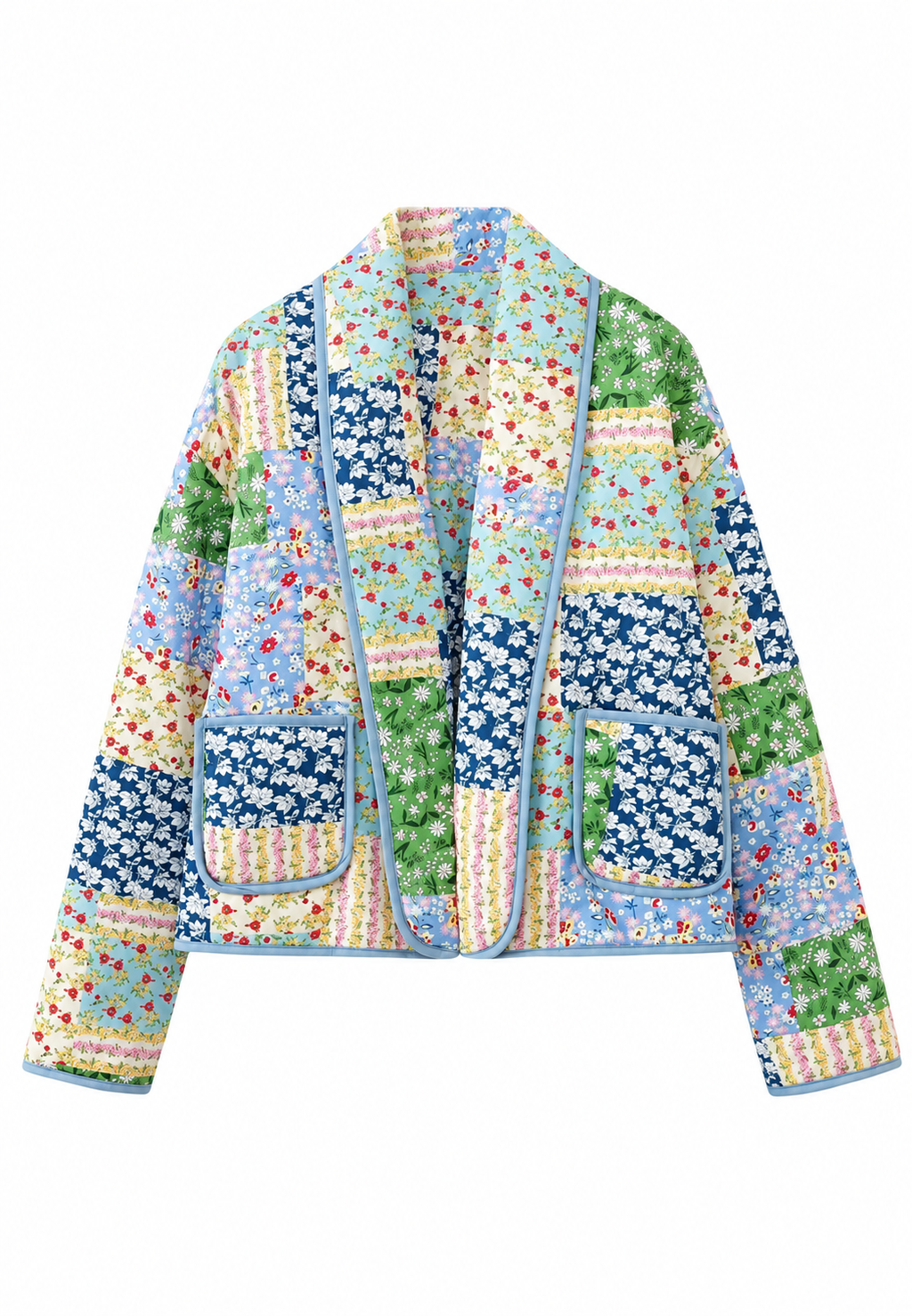 Chaqueta acolchada mujer cuadros florales patchwork solapas estilo colcha - Bettina