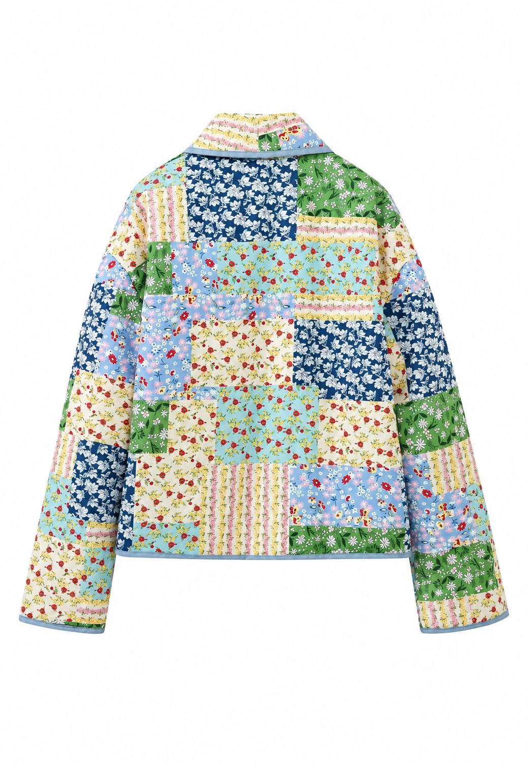 Chaqueta acolchada mujer cuadros florales patchwork solapas estilo colcha - Bettina