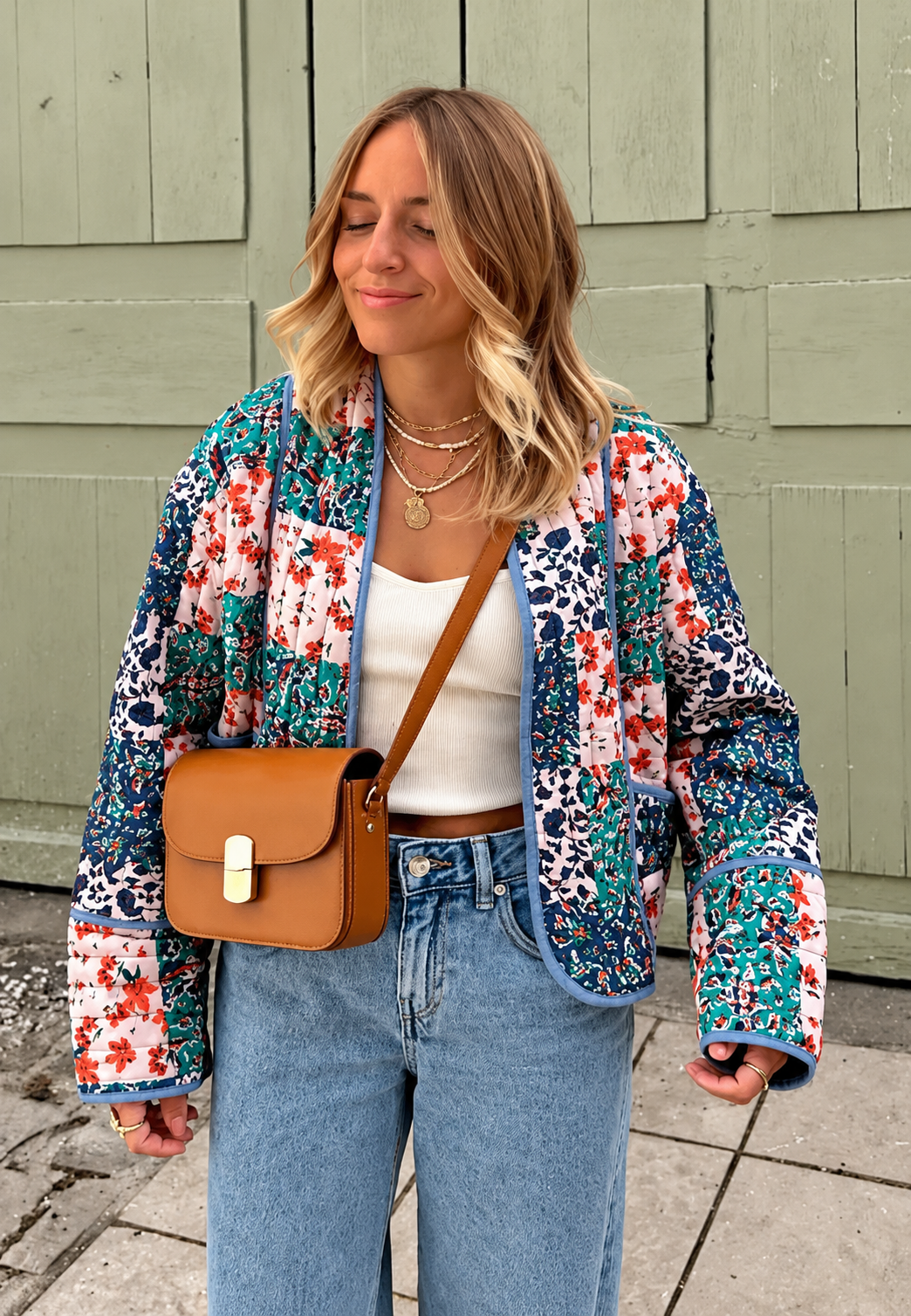 Chaqueta acolchada mujer estampado floral combinado corte amplio motivos - Vetilia