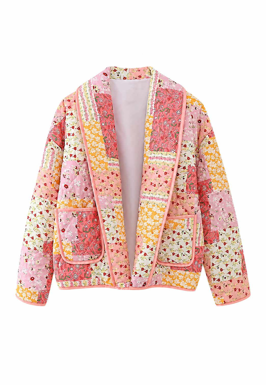 Chaqueta acolchada mujer flores pequeñas cuello solapa cuadros irregulares boho - Zinnia