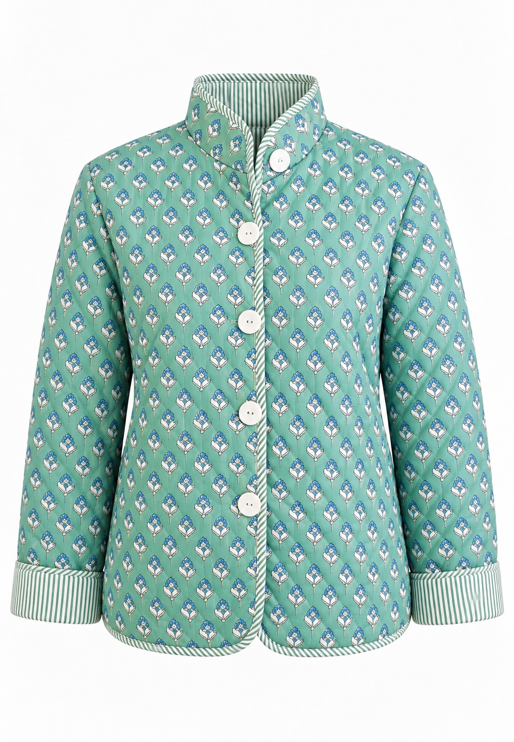 Chaqueta acolchada mujer microfloral cuello alto botones puños vueltos - Bodil