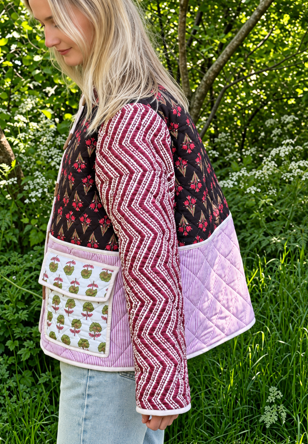 Chaqueta acolchada mujer floral mangas zigzag botones corte recto boho - Adriane