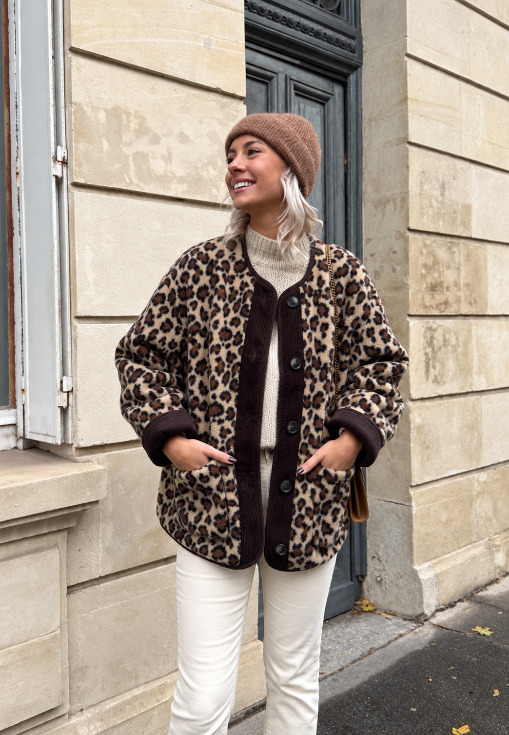 Chaqueta mujer animal print leopardo ribetes contraste largo cadera otoño - Bulera