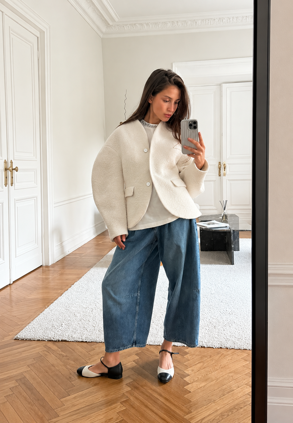 Chaqueta corta mujer efecto bouclé bolsillos solapa mangas amplias textura rizada - Martina