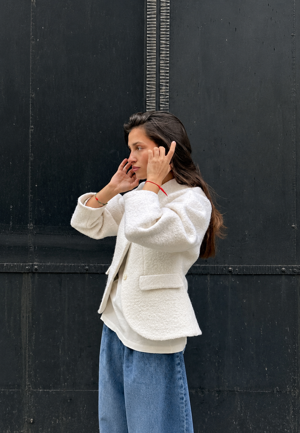 Chaqueta corta mujer efecto bouclé bolsillos solapa mangas amplias textura rizada - Martina